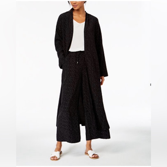 EILEEN FISHER Morse Code Black Belted Long Kimono Jacket Sz M - Picture 16 of 16